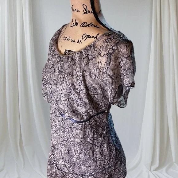 Vintage 2000s Venezia Blue Lace Flutter Sleeve Milkmaid Top Plus Size 14/16 - Picture 2 of 7